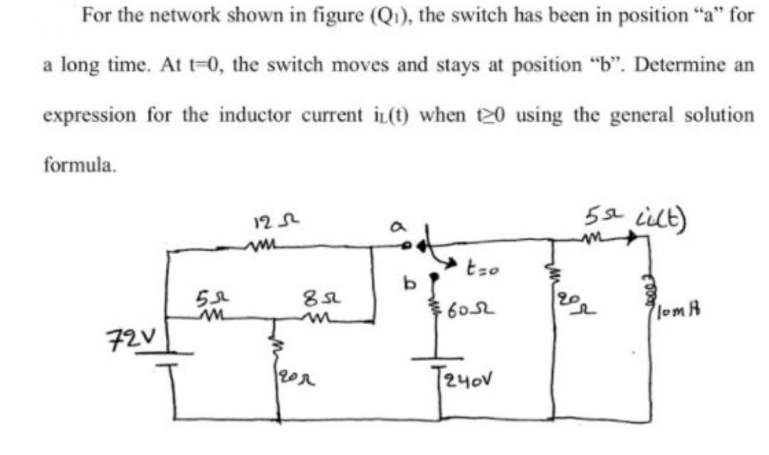 Solved For the network shown in figure (Q1), the switch has | Chegg.com