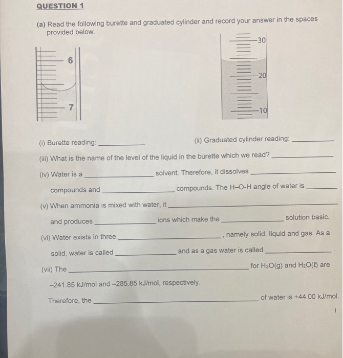 QUESTION 1 (a) Read the following burette and