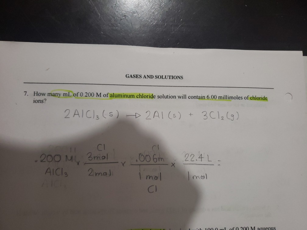 Solved GASES AND SOLUTIONS 7. How many mL of 0.200 M of