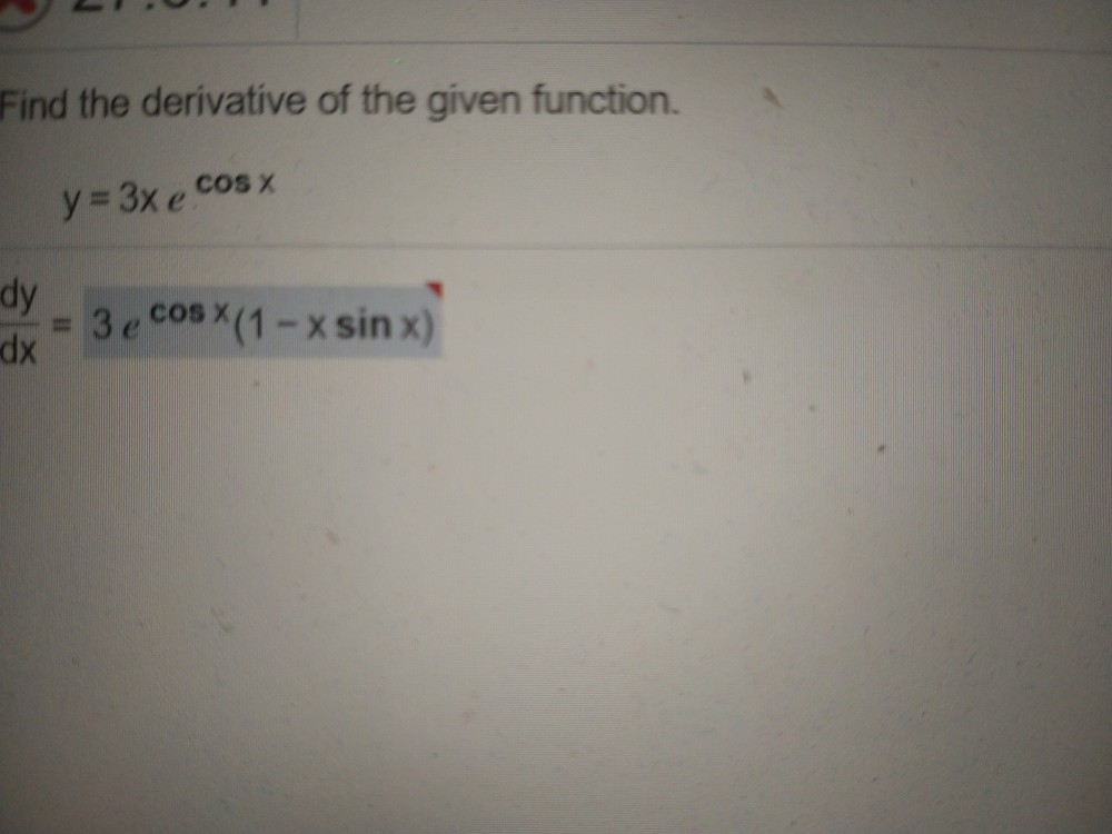 Solved Find the derivative of the given function. y = 3x e | Chegg.com