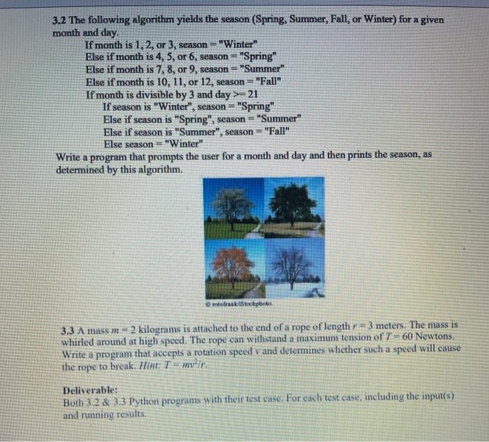 Solved 3.2 The following algorithm yields the season | Chegg.com