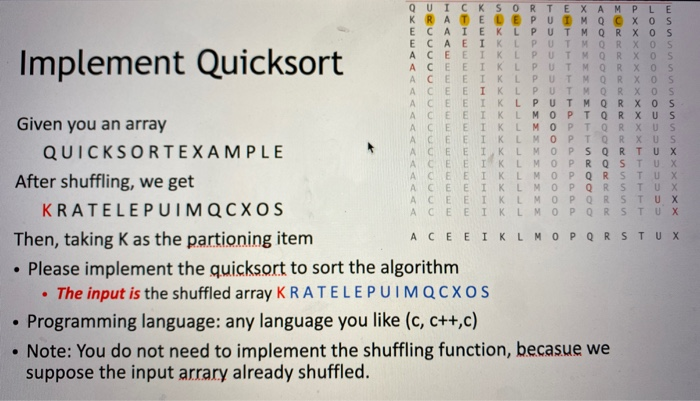 Solved Implement Quicksort I QUICK SORT EXAMPLE KRATE DE PUI | Chegg.com
