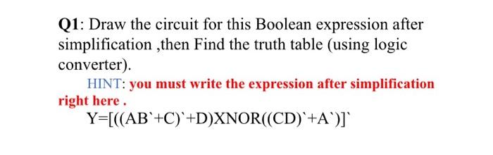 Solved Q1: Draw the circuit for this Boolean expression | Chegg.com