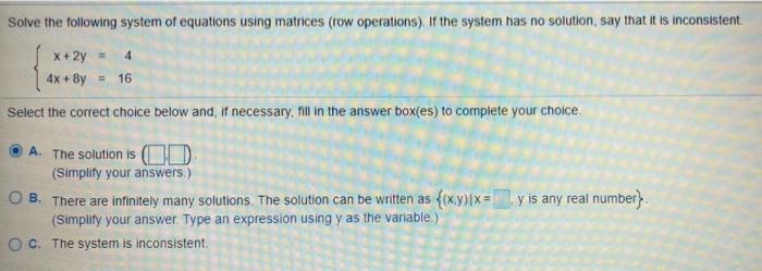 Solved Solve the following system of equations using | Chegg.com