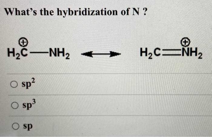 Solved What's the hybridization of N ? HC-NH2 H2C: ENH2 O | Chegg.com