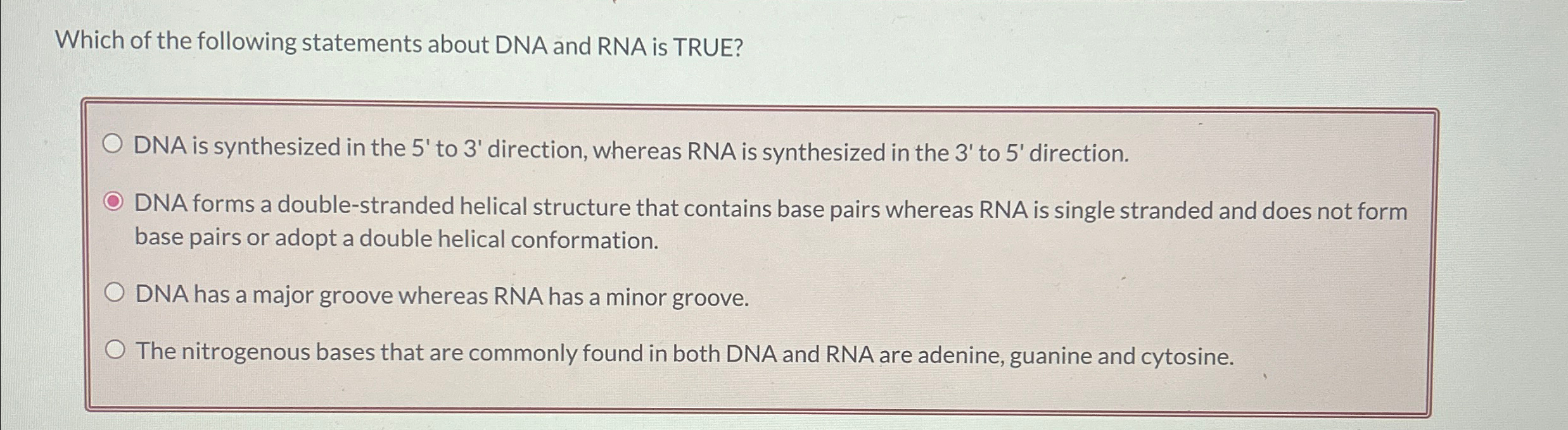 Solved Which of the following statements about DNA and RNA | Chegg.com