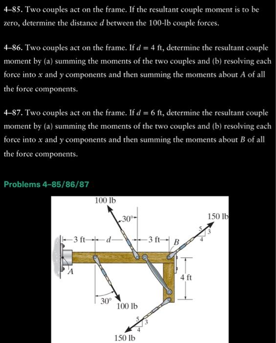 Solved 485. Two couples act on the frame. If the resultant