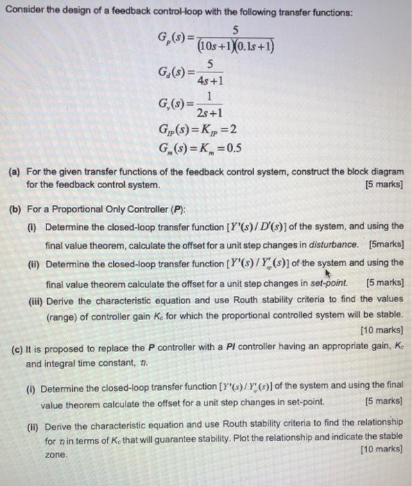 Solved Consider the design of a feedback controlloop with | Chegg.com