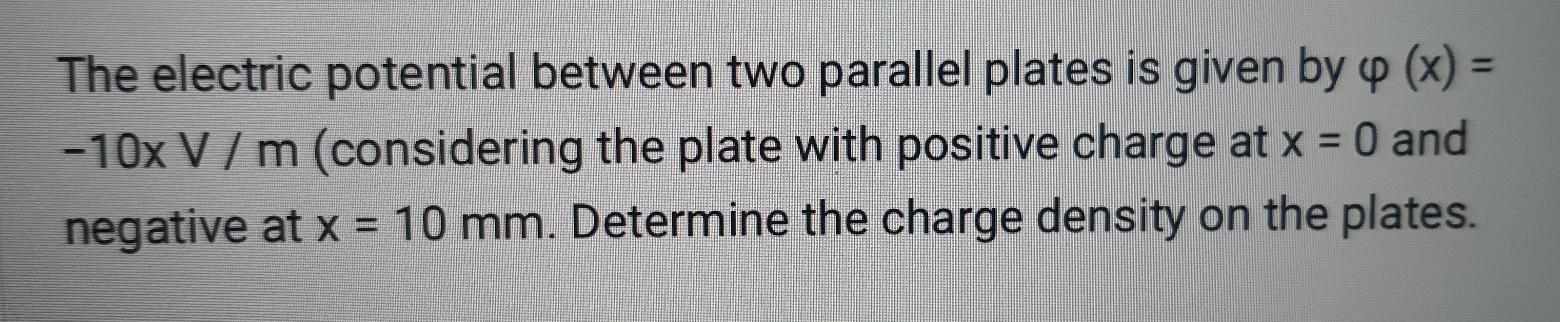 Solved The electric potential between two parallel plates is | Chegg.com