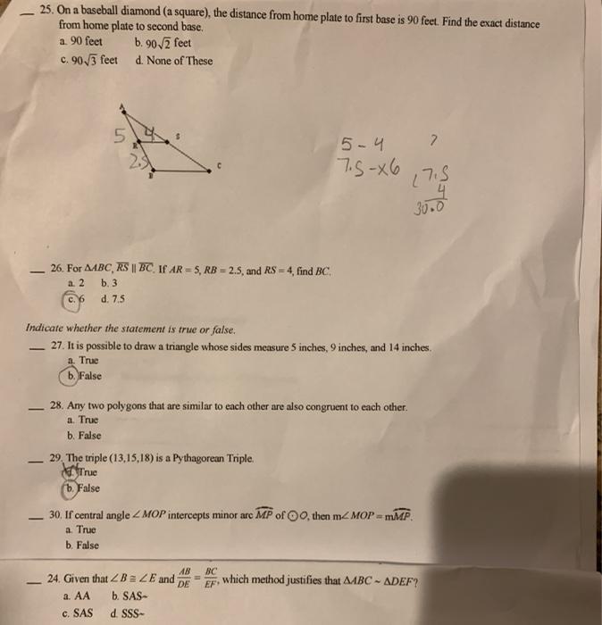 Solved 25. On a baseball diamond (a square), the distance | Chegg.com