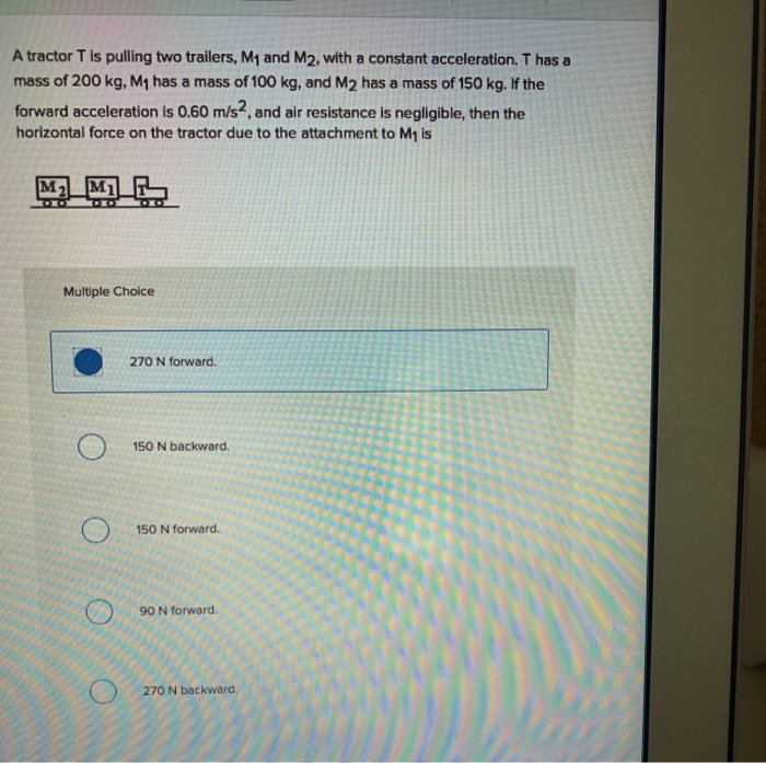 Solved A tractor T is pulling two trailers, M1 and M2, with | Chegg.com