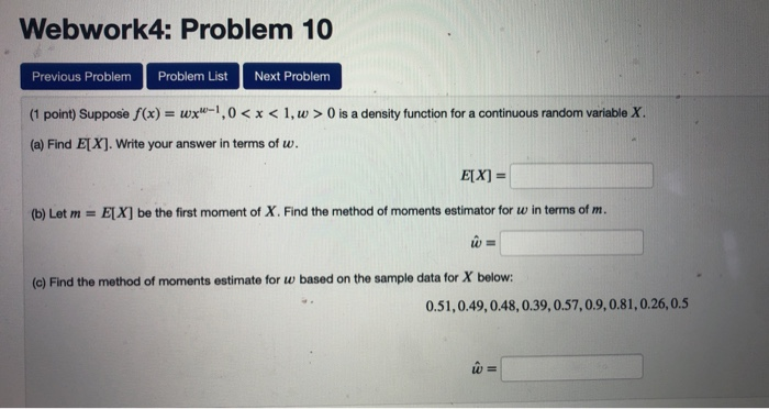 Solved Webwork4: Problem 10 Previous Problem Problem List | Chegg.com
