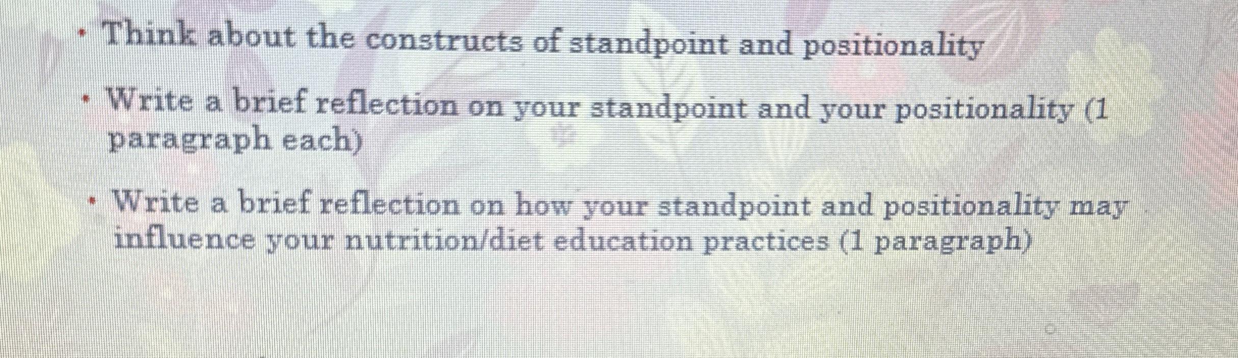Solved Think about the constructs of standpoint and