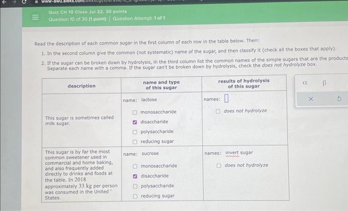 Solved Read the description of each common sugar in the | Chegg.com