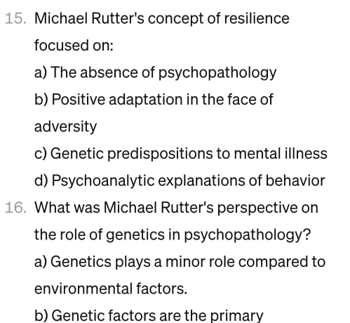 Solved Michael Rutter's concept of resilience focused on:a) | Chegg.com