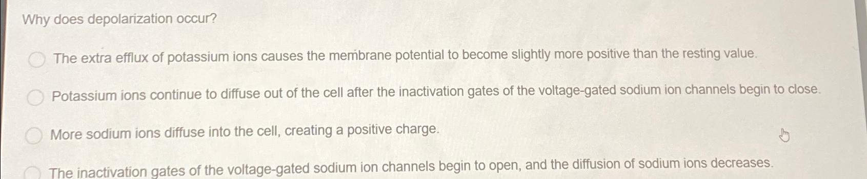 Solved Why does depolarization occur?The extra efflux of | Chegg.com