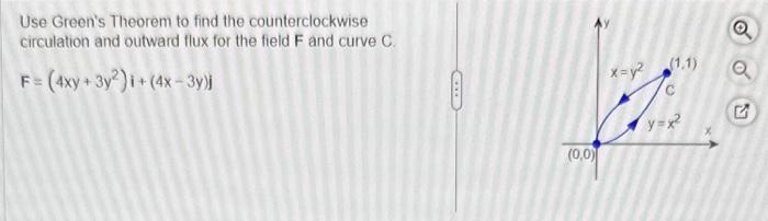 Use Greens Theorem to find the counterclockwise circulation and outward flux for the field \( \mathrm{F} \) and curve \( \ma