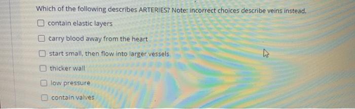 Solved Which of the following describes ARTERIES? Note: | Chegg.com