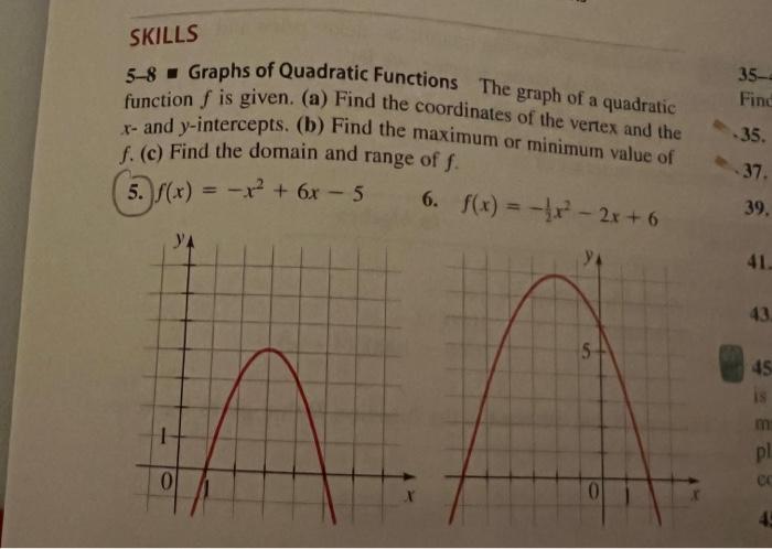 Solved 5-8 - Graphs of Quadratic Functions The graph of a | Chegg.com