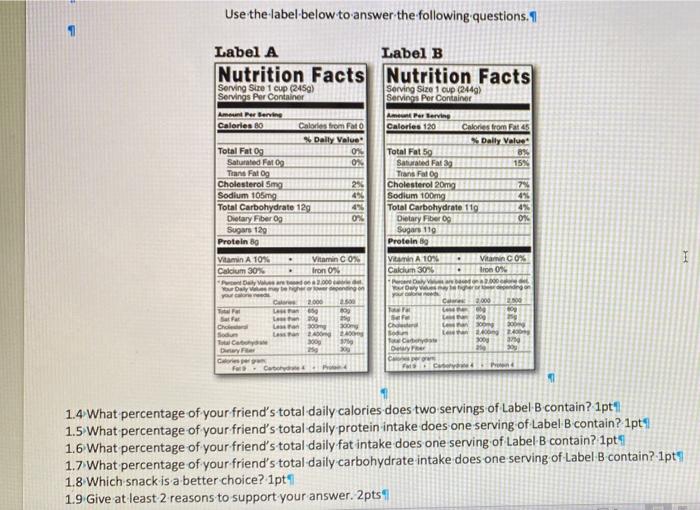 Solved Label A Label B Nutrition Facts Nutrition Facts | Chegg.com