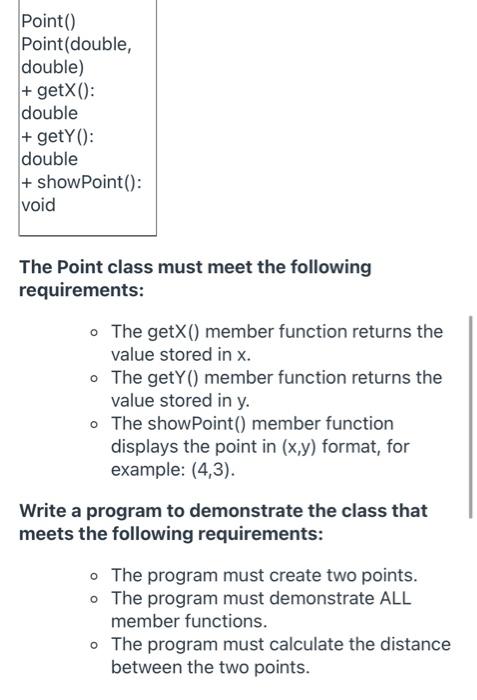 Solved Create three source code files: point.h, point.cpp, | Chegg.com