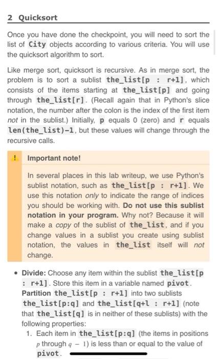 Solved 2 Quicksort Once you have done the checkpoint, you | Chegg.com