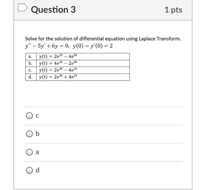 Solved Question 3 1 pts Solve for the solution of | Chegg.com