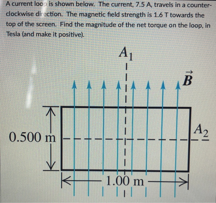 Solved A current loop is shown below. The current, 7.5 A, | Chegg.com