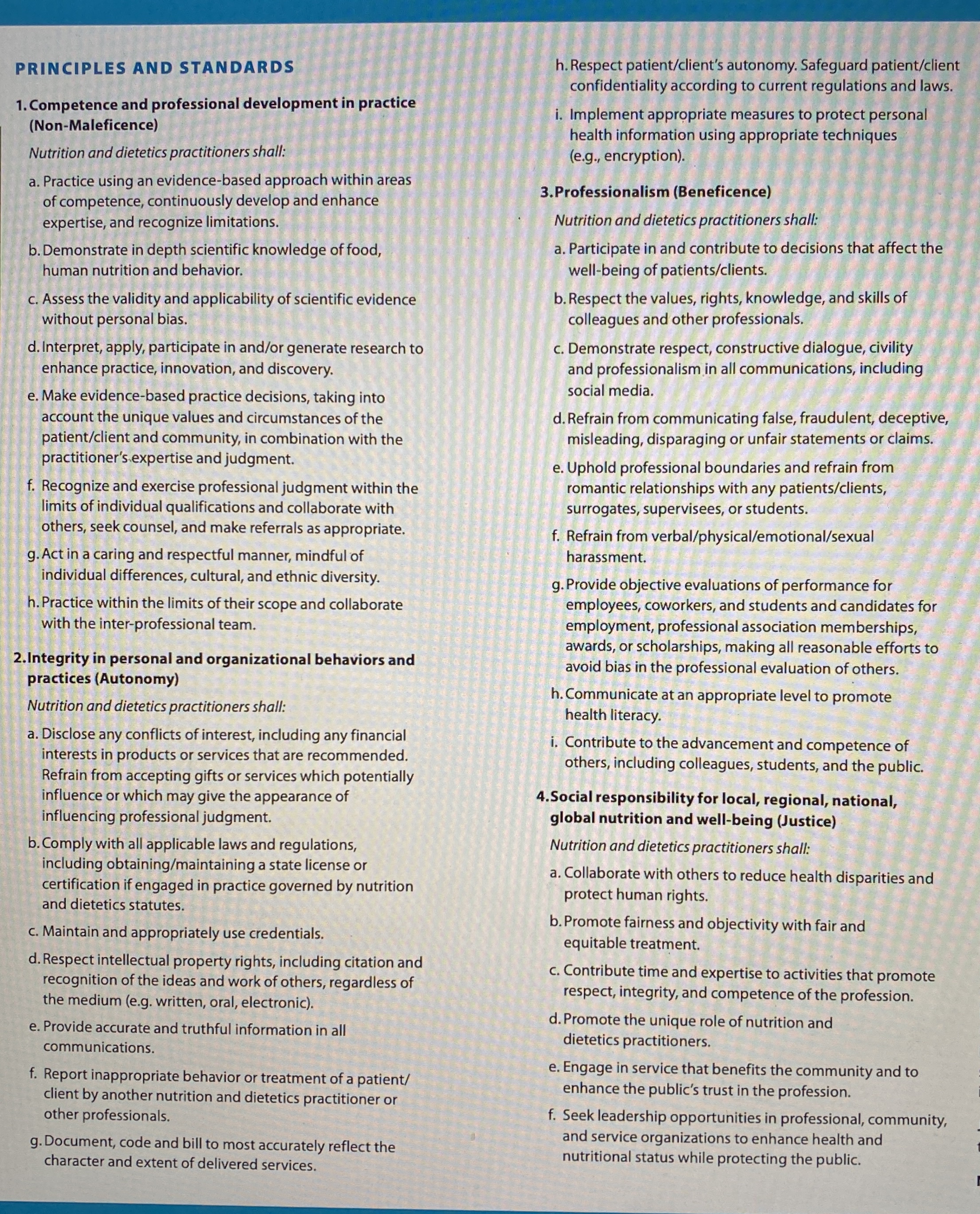 Solved The four principles and standards in the code of | Chegg.com