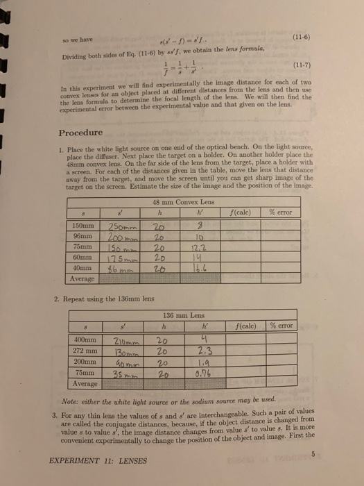 Solved PreLab Assignment 11 Lenses 1. Complete the