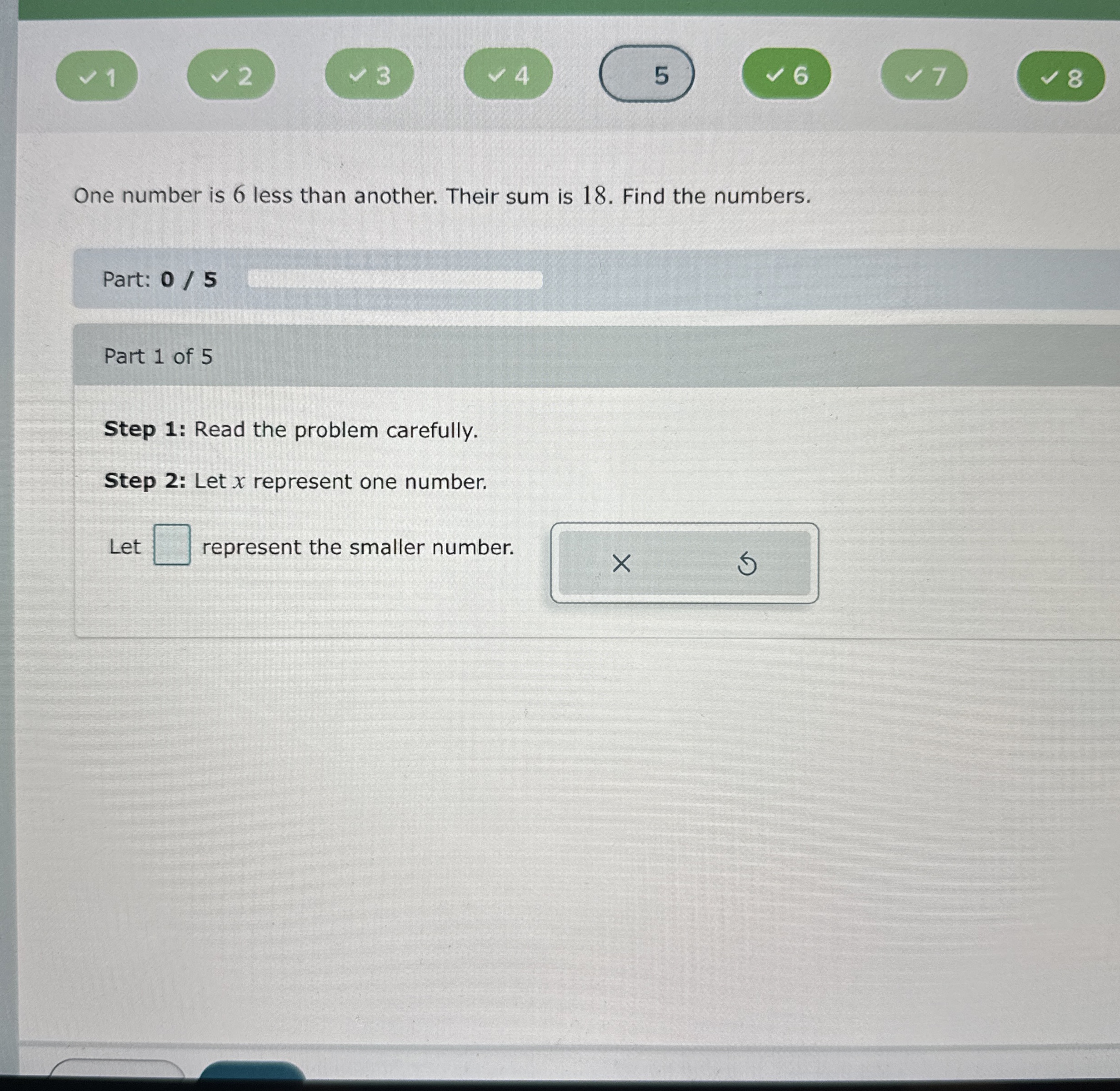 Solved 1One number is 6 ﻿less than another. Their sum is | Chegg.com