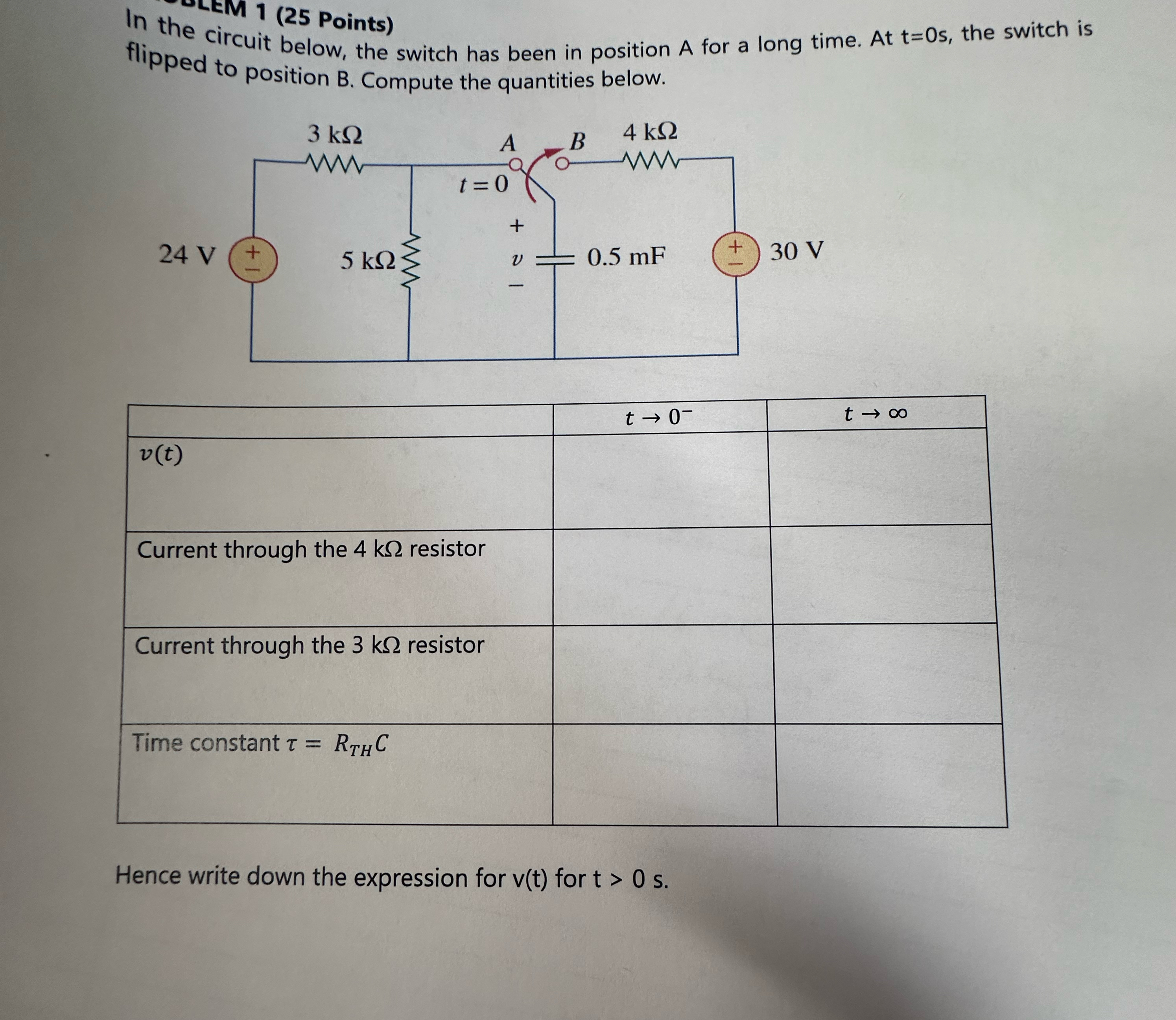 Solved In the 1 (25 ﻿Points)flippe circuit below, the switch | Chegg.com