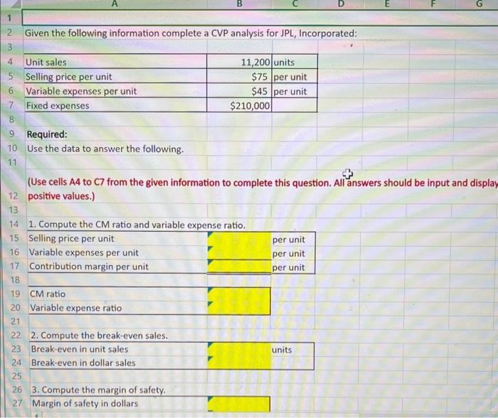 Solved Given The Following Information Complete A CVP | Chegg.com