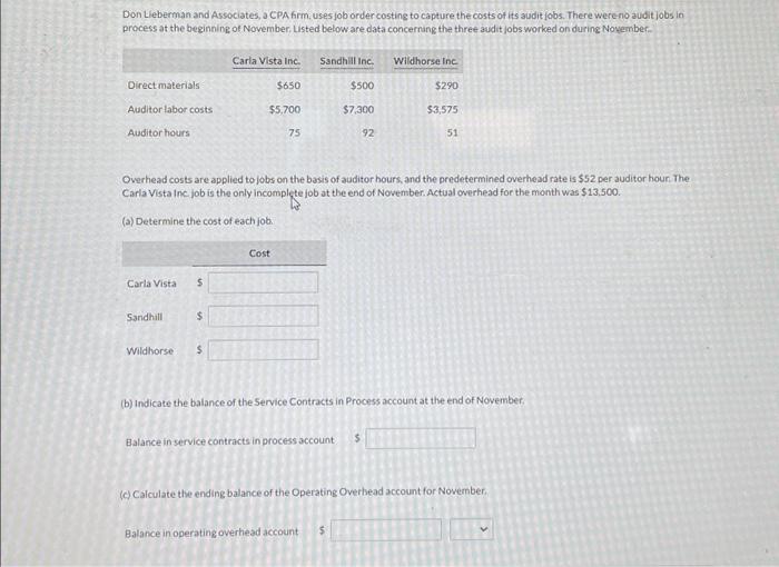 Solved Don Lieberman and Associates, a CPA firm, uses job | Chegg.com