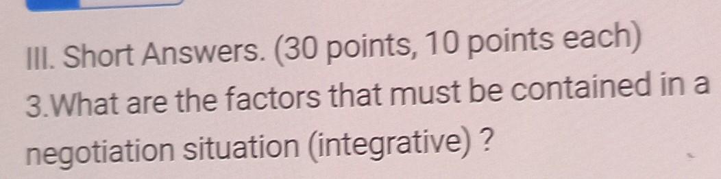 Solved III. Short Answers. ( 30 points, 10 points each) 3. | Chegg.com