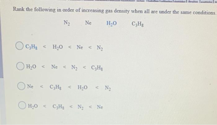 Solved Rank the following in order of increasing gas density | Chegg.com