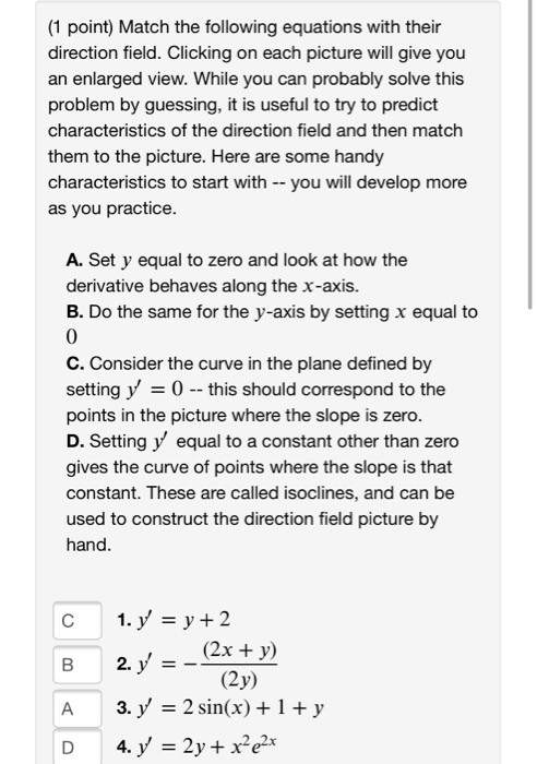 Solved (1 point) Match the following equations with their | Chegg.com