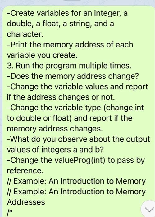 Solved -Create variables for an integer, a double, a float, | Chegg.com