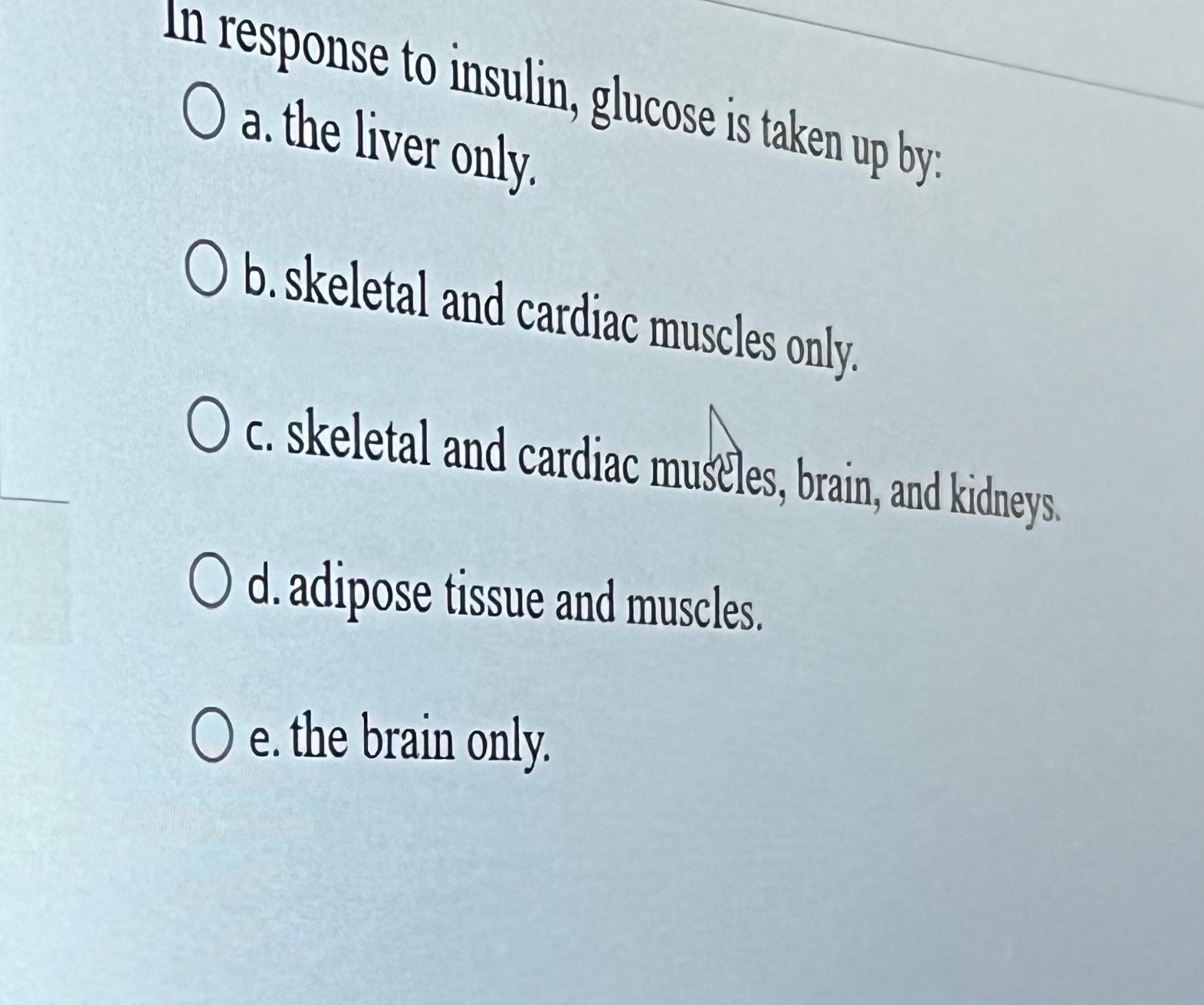 Solved In Response To Insulin, Glucose Is Taken Up By:a. | Chegg.com