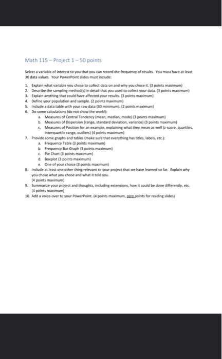 Solved Math 115-Project 1-50 points Select a variable of | Chegg.com