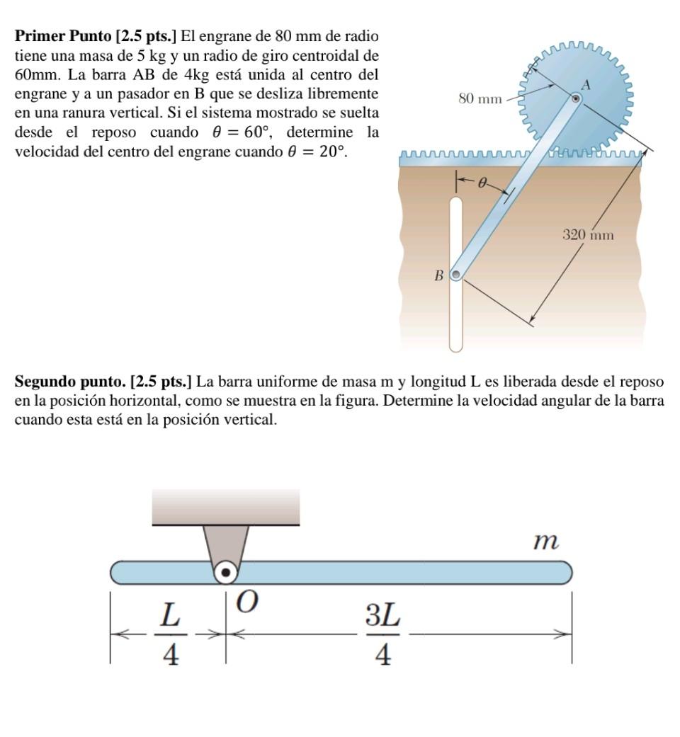 Primer Punto [2.5 pts.] El engrane de \( 80 \mathrm{~mm} \) de radio tiene una masa de \( 5 \mathrm{~kg} \) y un radio de gir