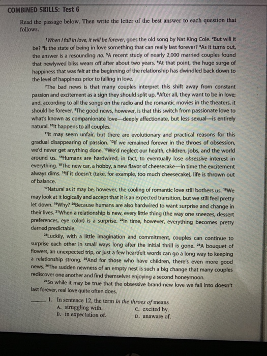 Solved COMBINED SKILLS: Test 6 Read the passage below. Then | Chegg.com