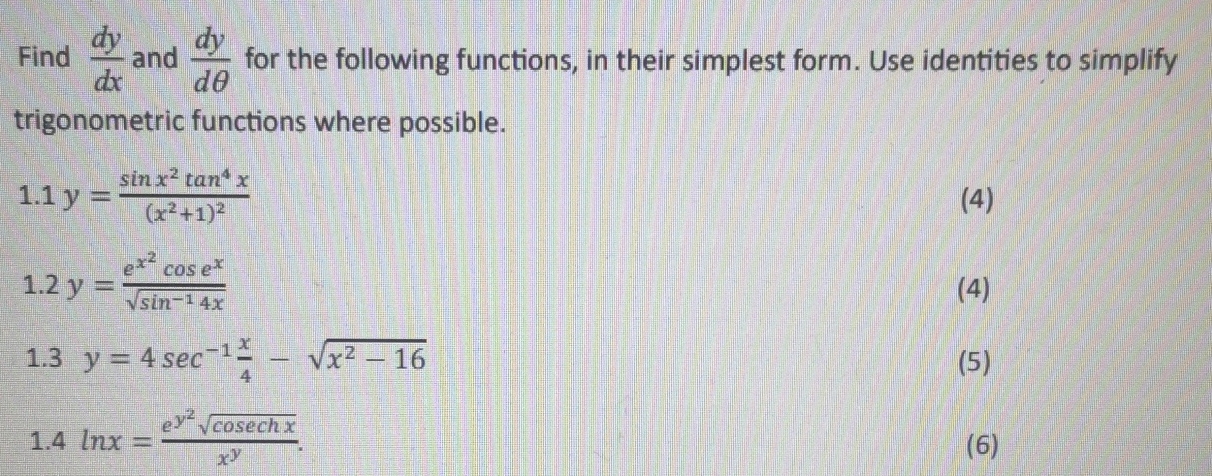 Solved Find dydx and dydθ for the following functions, in | Chegg.com