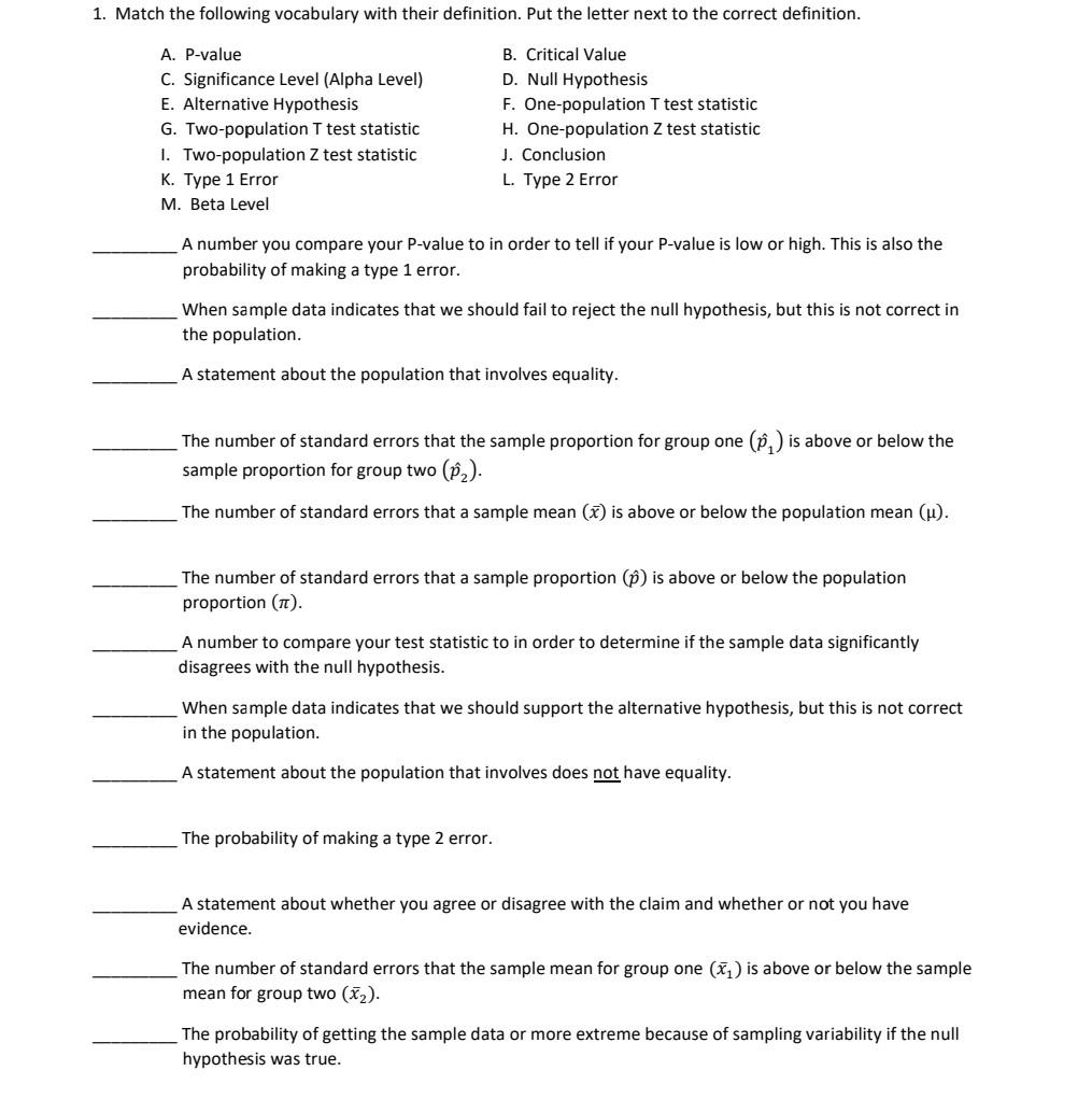 1 Match The Following Vocabulary With Their Chegg Com