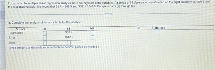 Solved For a particular multiple linear regression analysis | Chegg.com