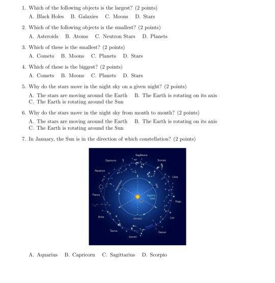 Solved 1. Which Of The Following Objects Is The Largest? (2 | Chegg.com