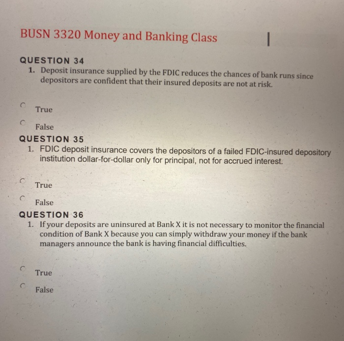 Solved BUSN 3320 Money and Banking Class QUESTION 34 1.