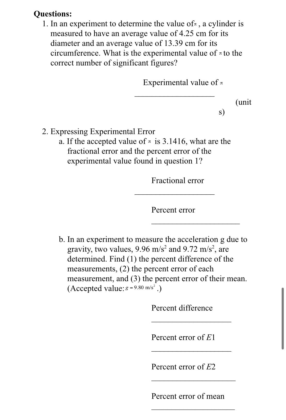 Solved Questions:In an experiment to determine the value of | Chegg.com