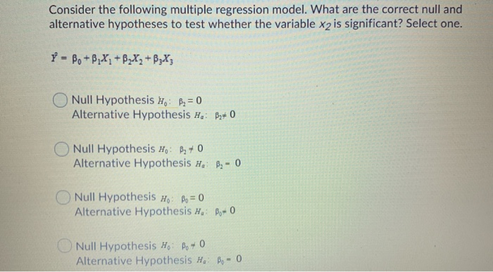 null and alternative hypothesis regression