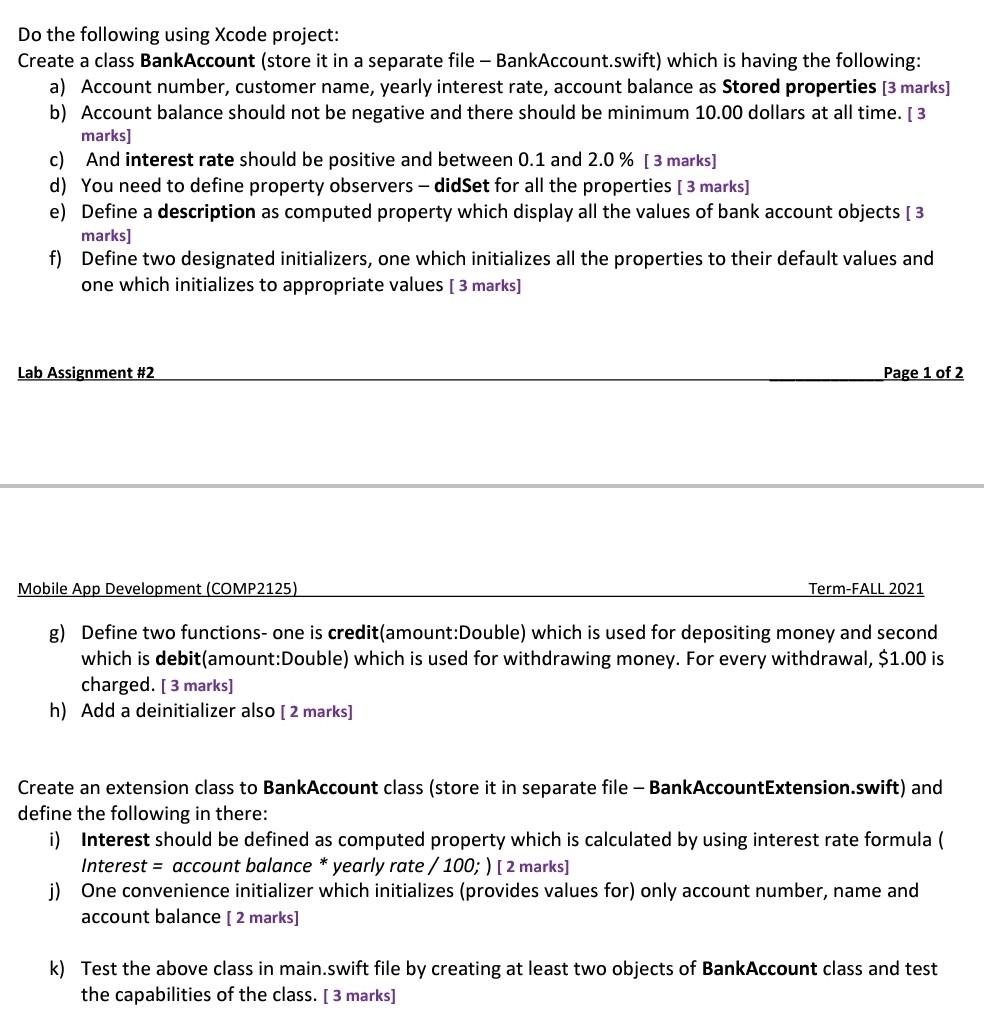 Solved Do the following using Xcode project: Create a class | Chegg.com